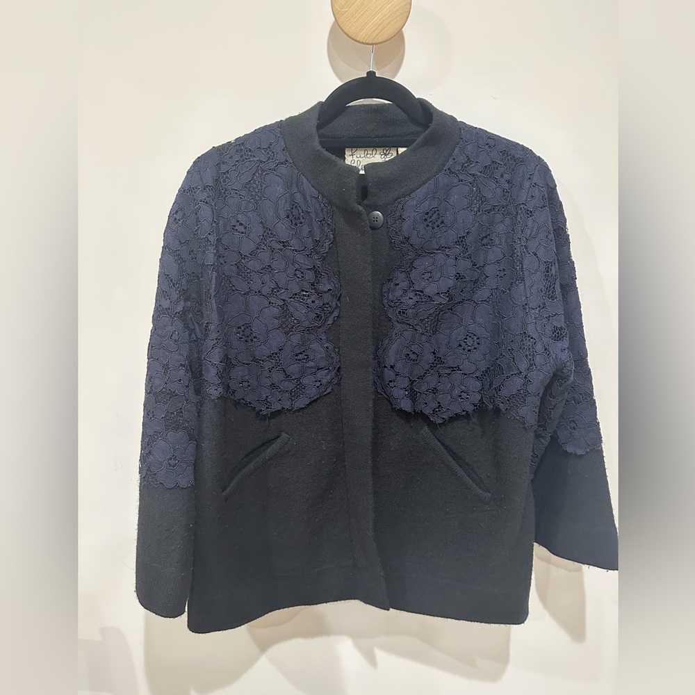 Anthropologie Field Flower Laced Bell-Sleeve Sweater Jacket in size M